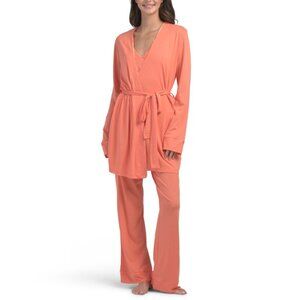 COSABELLA coral 3pc Pima Cotton Blend Camisole Robe And Pants Pajama Set